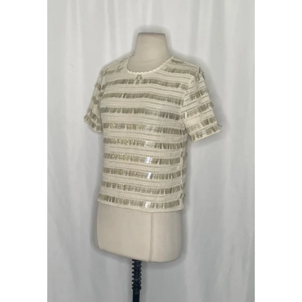 NWT!! J. CREW Crochet Shirt Shimmery Sequins Knit Party Glam Preppy X-Small‎